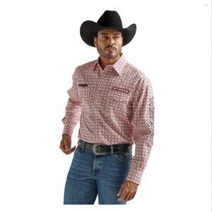 MEN'S WRANGLER® PBR® LOGO LONG SLEEVE WESTERN SNAP SHIRT